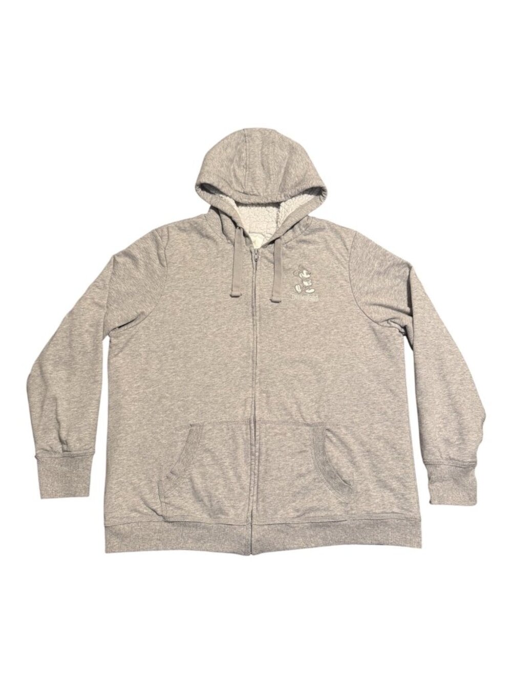 Walt Disney World Gray Mickey Logo Adult Sherpa Fleece Lined Zip Hoodie Sz: Xl